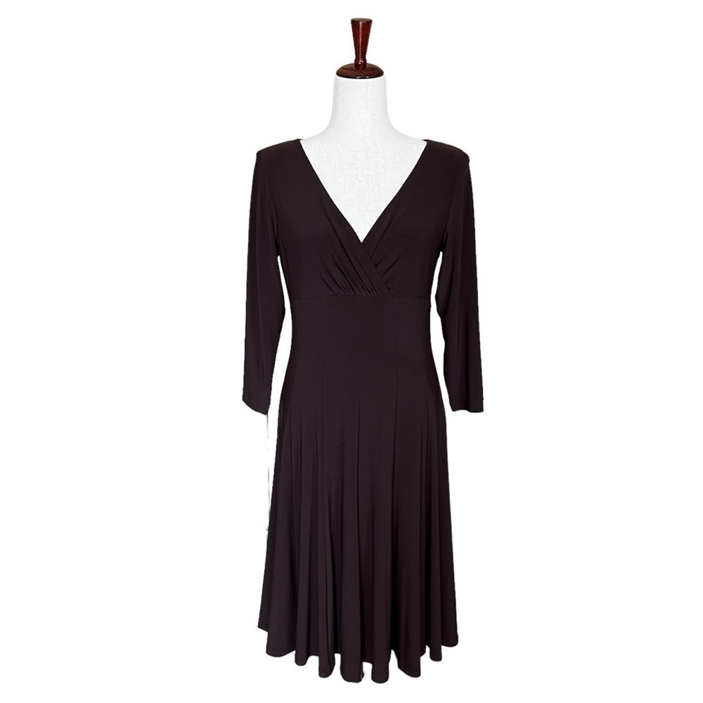 Lauren Ralph Lauren Faux Wrap Top Flare Bottom Long Sleeve Brown Sz. 8 #1345 NWT - Picture 2 of 7